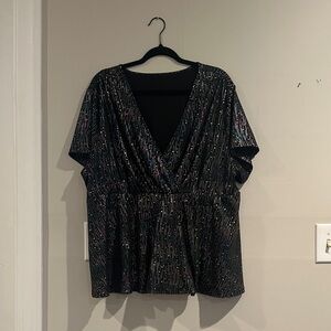 Elegant Black Metallic V-Neck Blouse